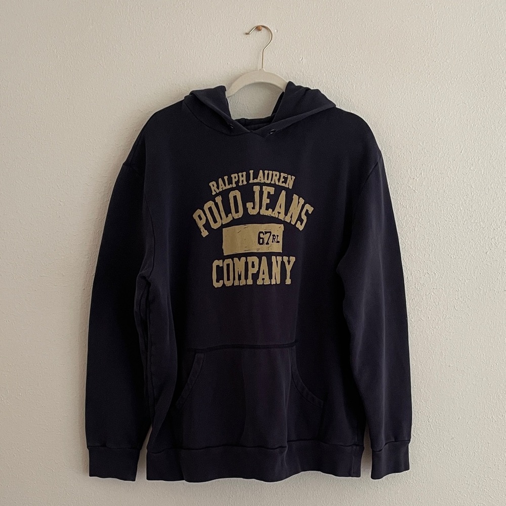 Ralph Lauren Polo Jeans Company Hooded Sweatshirt Logo Graphic Hoodie Blue